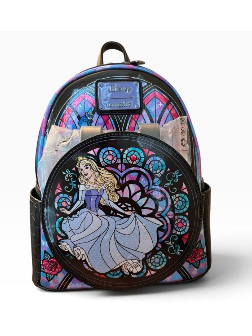 Loungefly Sleeping Beauty Aurora Stained Glass Mini Backpack W Ear Holder NWT